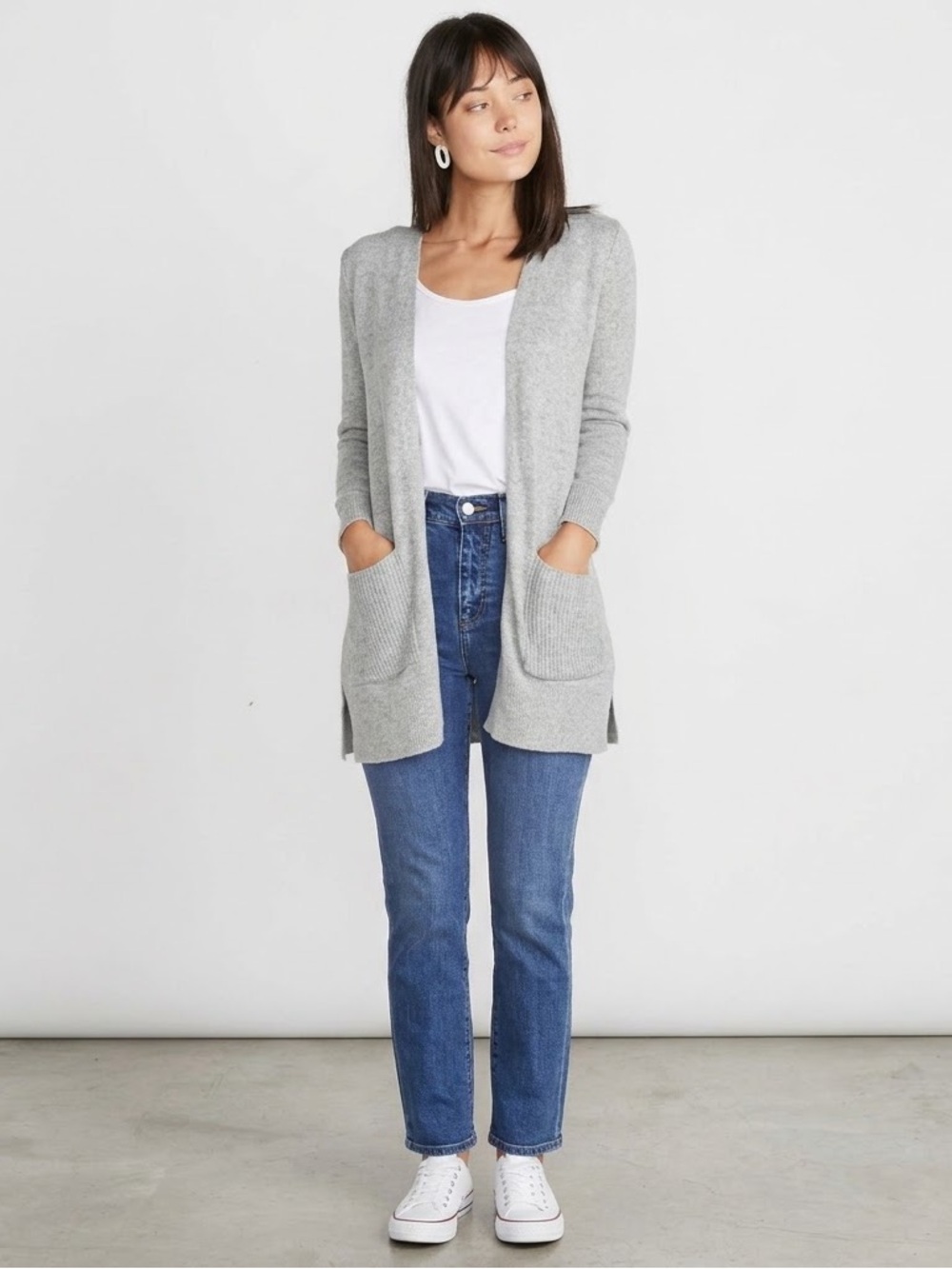 Marine Layer Cabin Cardigan Size XS Heathered Gray Open Front Knit Pockets Long